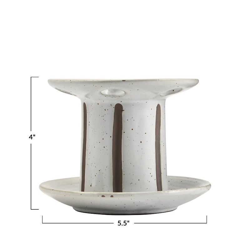 Hello Honey® White & Brown Striped Stoneware Toothbrush Holder