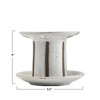 Hello Honey® White & Brown Striped Stoneware Toothbrush Holder