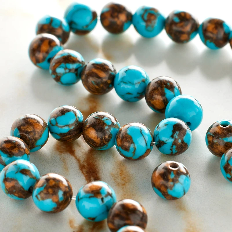12 Pack: Turquoise Siderolite Round Beads, 8mm by Bead Landing™
