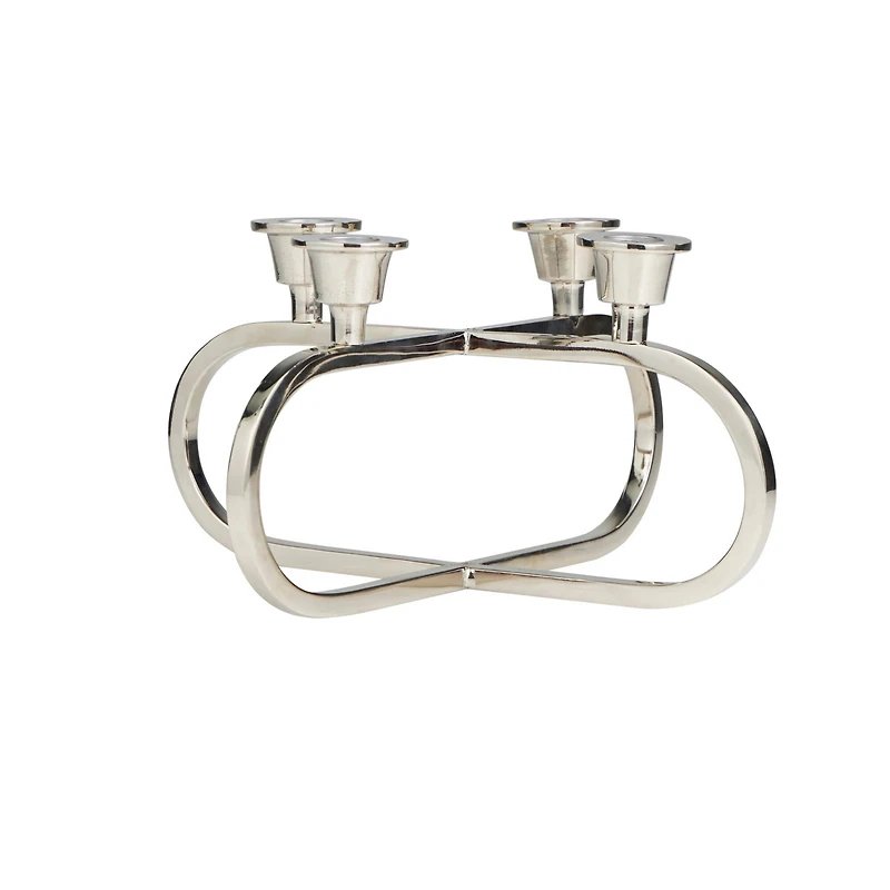 8" Silver Stainless Steel Overlapping Oval Geometric Candelabra