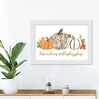 Autumn Leaves and Pumpkins Please White Framed Print Under Plexiglass