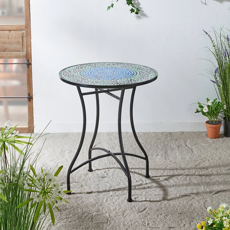 Glitzhome® 28" Green Outdoor Metal Folding Bistro Table with Ceramic Tile Top