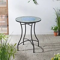 Glitzhome® 28" Green Outdoor Metal Folding Bistro Table with Ceramic Tile Top