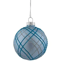 4ct. 2.75" Blue & Silver Plaid Glitter Glass Christmas Ornament Ball Set