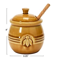 Hello Honey® 4.3" Amber Orange Farmhouse Embossed Stoneware Honey Pot with Wood Honey Dipper