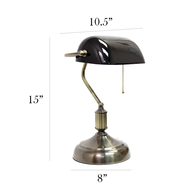 Simple Designs 15" Executive Banker's Desk Lamp with Glass Shade