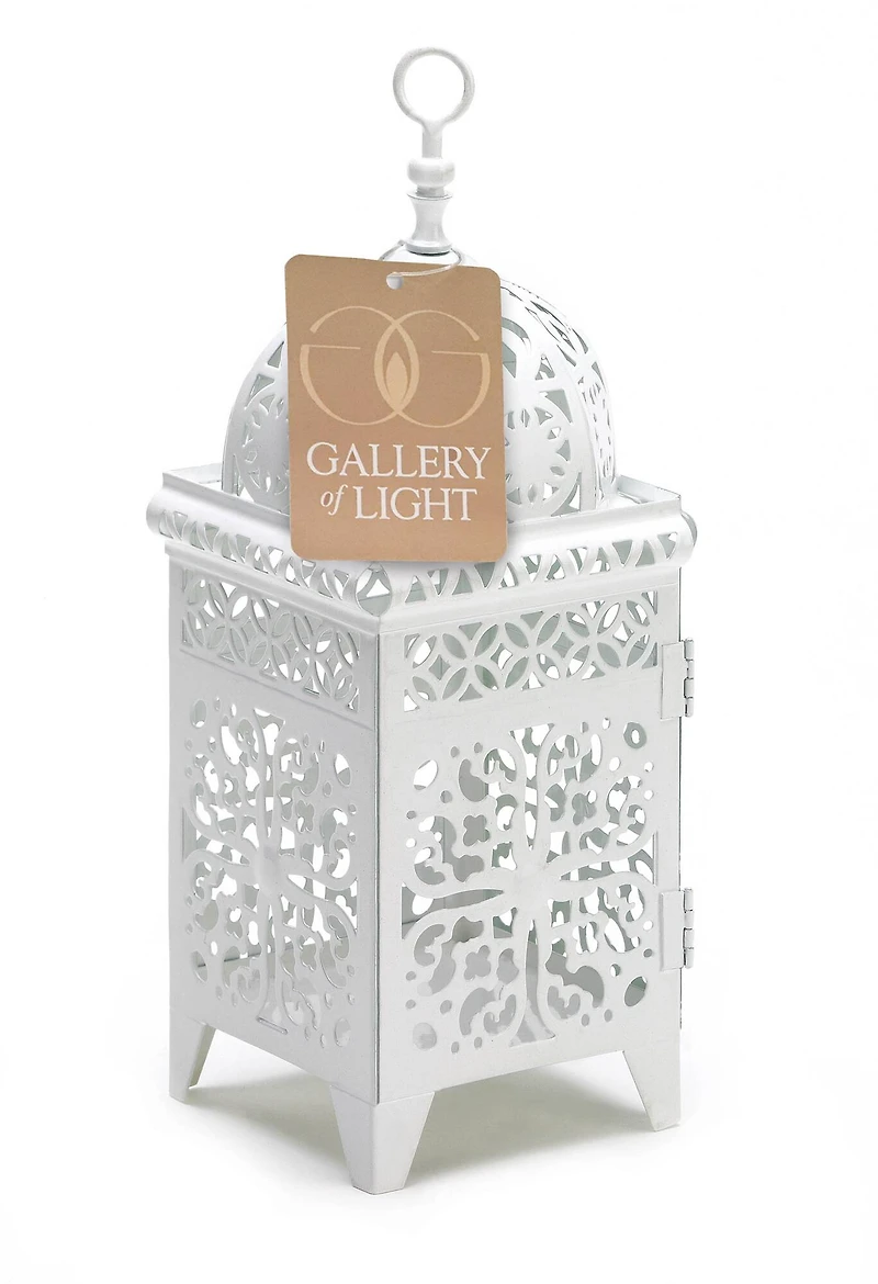10.75" White Scrollwork Candle Lantern