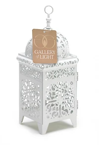 10.75" White Scrollwork Candle Lantern