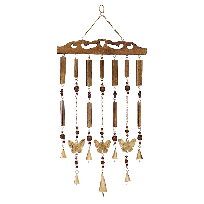 26" Brown Butterfly Mango Wood Coastal Windchime