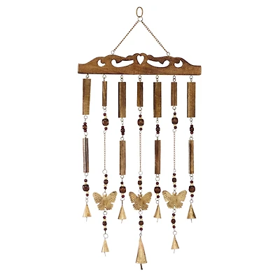 26" Brown Butterfly Mango Wood Coastal Windchime