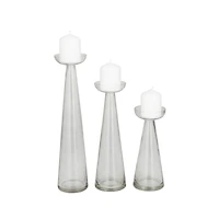 The Novogratz Set of 3 Clear Glass Contemporary Candle Holder, 3" x 3" x 3"
