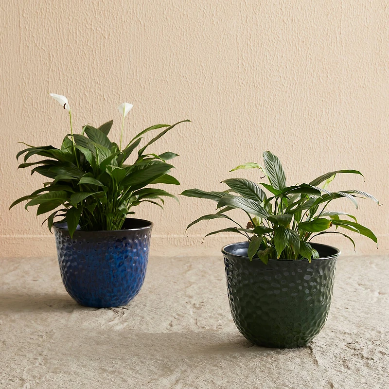 Glitzhome® 15.25" Honeycomb Textured Cobalt Blue Faux Ceramic Plastic Planters, 2ct.