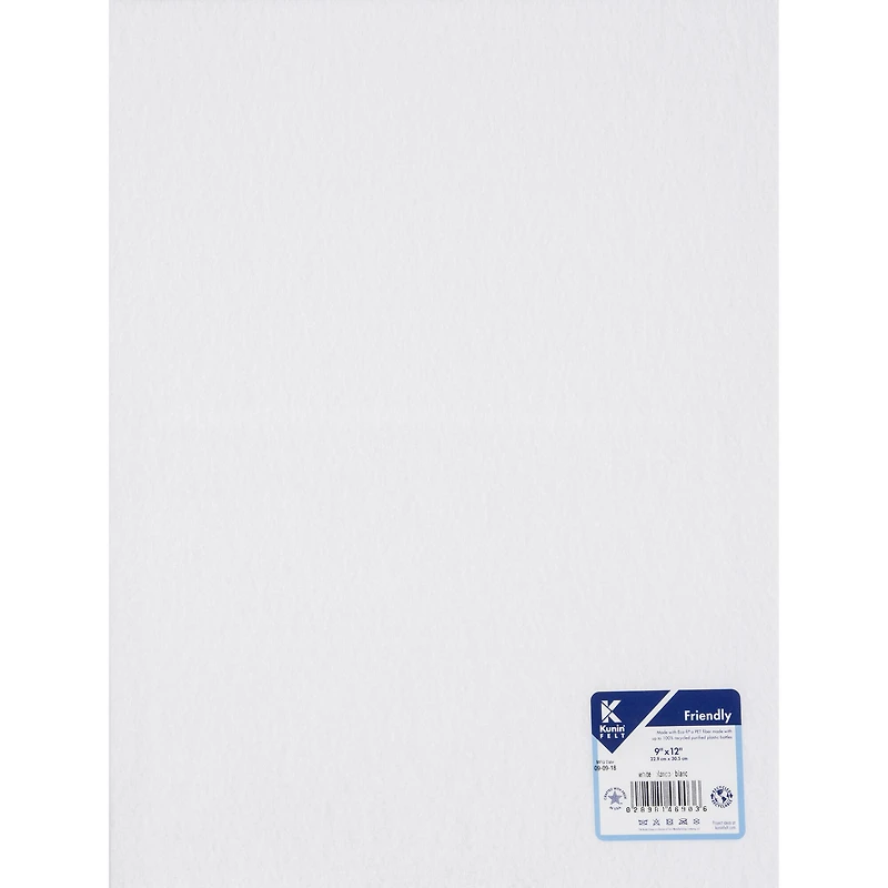 Kunin Friendly White Stiffened Felt, 12 Sheets