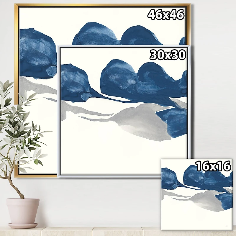 Designart - Gouache Sapphire on Gray III - Modern & Transitional Framed Canvas