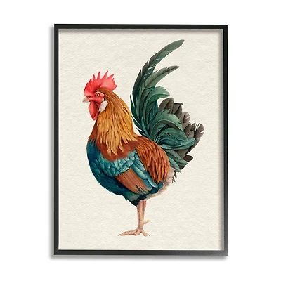 Stupell Industries Traditional Morning Rooster Illustration Elegant Bird Feathers Framed Wall Art