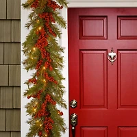 9' X 14" Pre-lit Decorative Collection Valley Pine Artificial Christmas Garland with Red Berries and 50 Soft White Battery Operated LEDs with Timer