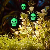 Glitzhome® 24" Halloween Metal Sunflower Skulls Glow-in-Dark Yard Stakes, 3ct.