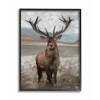 Stupell Industries Moose Encounter Landscape Animal Watercolor Painting in Frame Wall Art