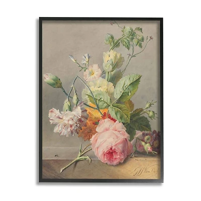 Stupell Industries Vintage Aged Pink Florals on Table Still-Life Framed Wall Art