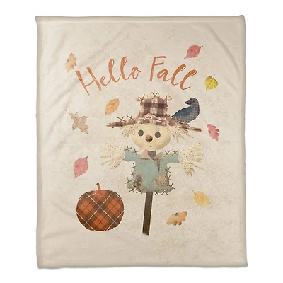 Hello Fall Scarecrow Coral Fleece Throw