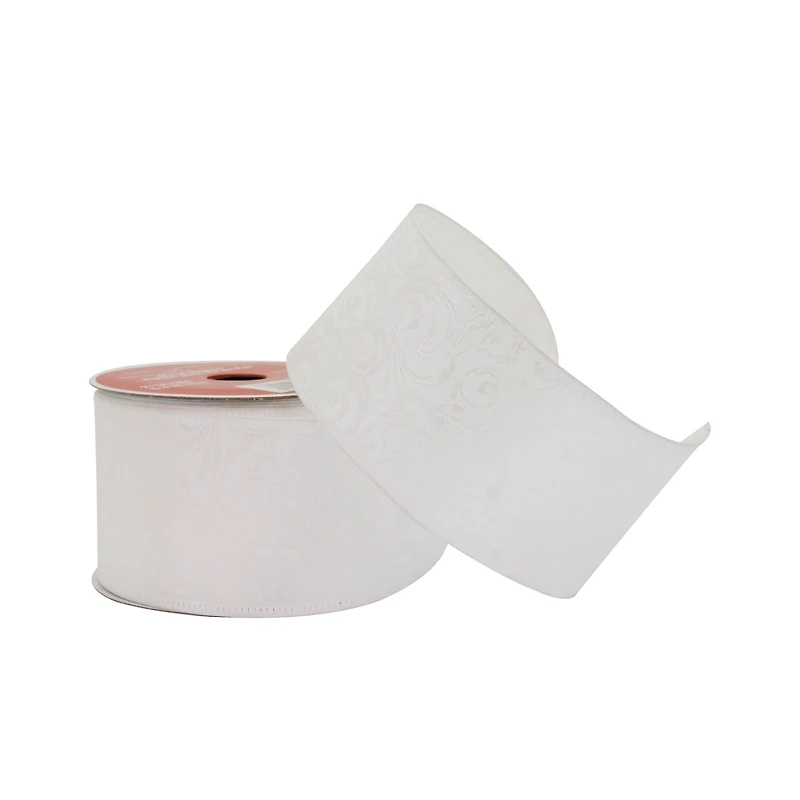 2.5" x 20ft. White Damask Wired Taffeta Ribbon by Celebrate It®