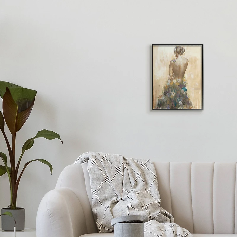 Stupell Industries Nude Female Body Soft Tone Flower Dress in Black Frame Wall Art