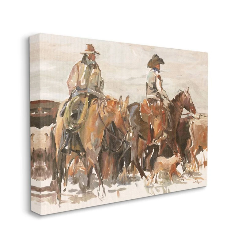 Stupell Industries Cowboys And Horses Farm Western Painting Canvas Wall Art