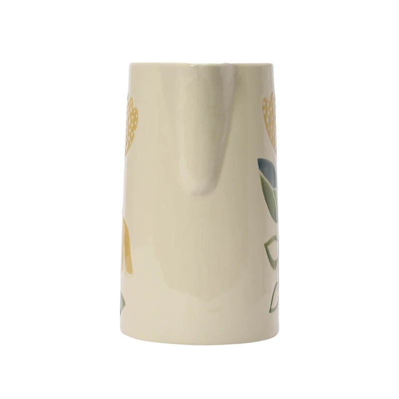 Hello Honey® 48oz. Oval Hand Painted Wax Relief Flowers Stoneware Pitcher