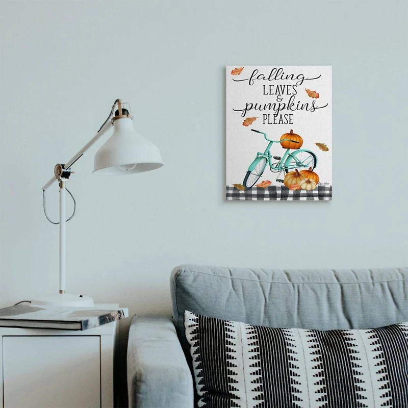 Stupell Industries Fall Leaves Pumpkin & Turquoise Bicycle Canvas Wall Art
