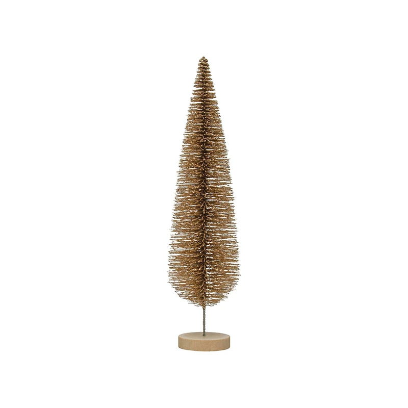 Hello Honey® 15" Gold Glitter Plastic Bottle Brush Tree with Wood Base