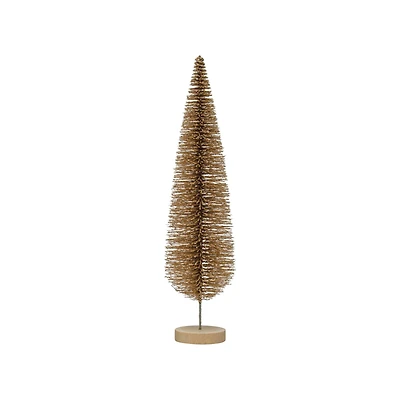 Hello Honey® 15" Gold Glitter Plastic Bottle Brush Tree with Wood Base