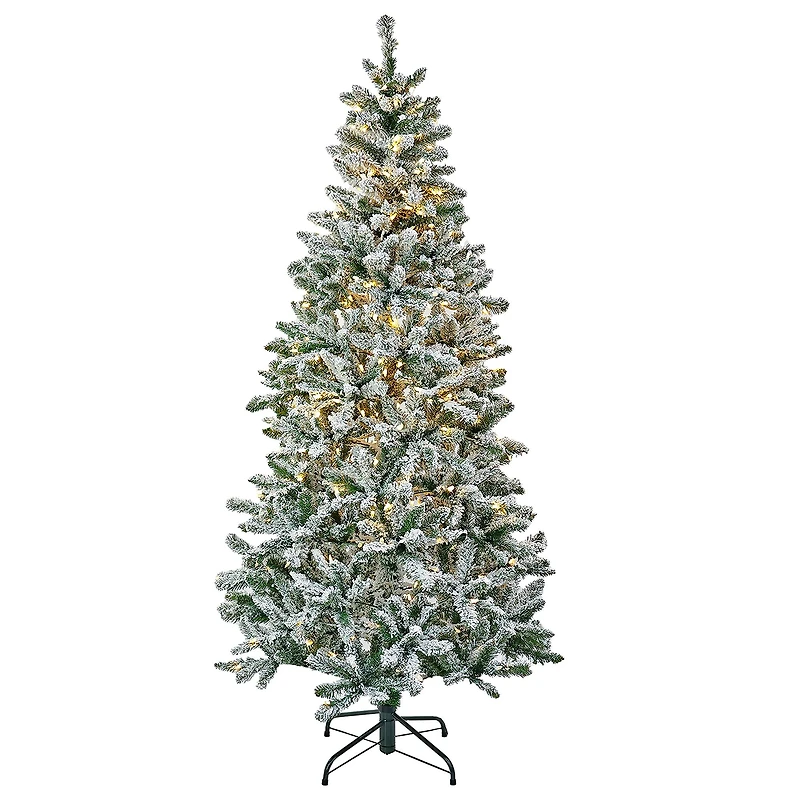 6.5ft. Pre-Lit Snowy Chatham Slim Artificial Christmas Tree, Warm White LED Lights