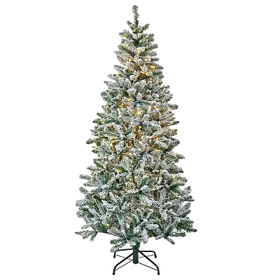 6.5ft. Pre-Lit Snowy Chatham Slim Artificial Christmas Tree, Warm White LED Lights