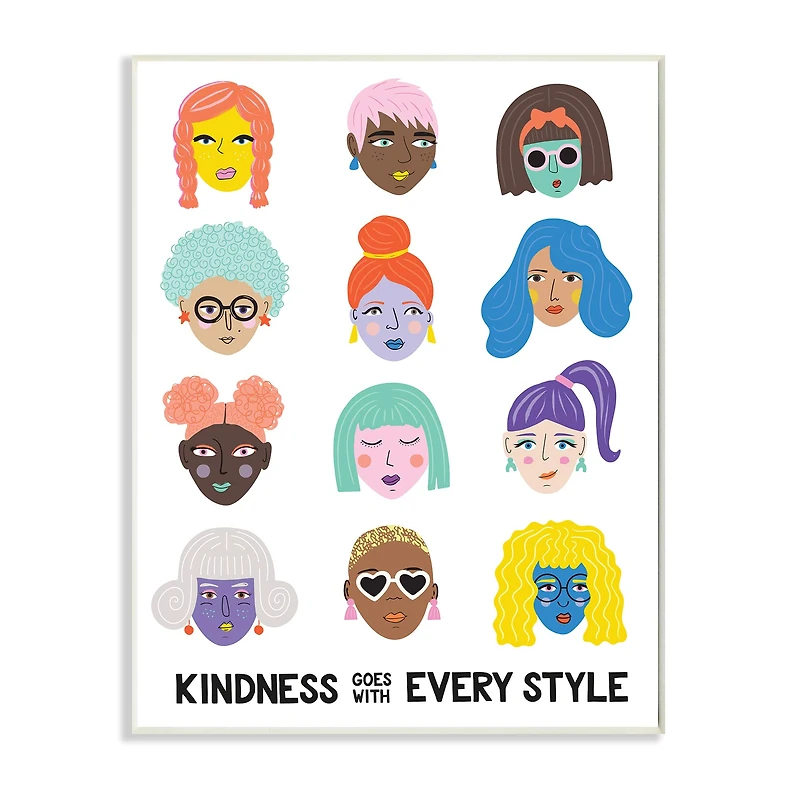 Stupell Industries Kindness Every Style Phrase Inclusive Female Portraits Wall Plaque