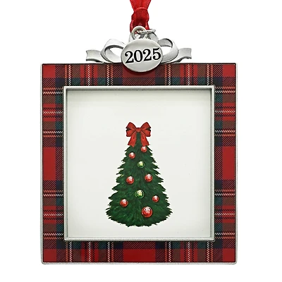 2.5" x 2.5" Red & Black Plaid with Silver Bow Metal Ornament Frame by Studio Décor®