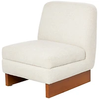 White Boucle Accent Chair with Brown Wooden Legs