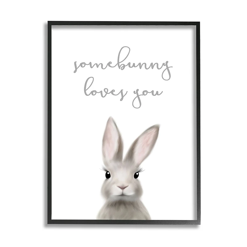Stupell Industries Somebunny Loves You Quote Grey Rabbit Animal Pun in Frame Wall Art