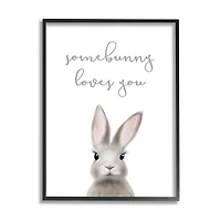 Stupell Industries Somebunny Loves You Quote Grey Rabbit Animal Pun in Frame Wall Art
