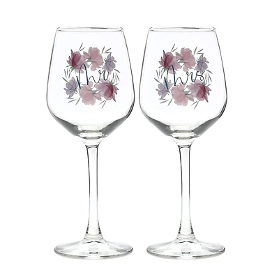 12oz. Mr. & Mrs. Floral Wine Glass Set