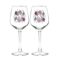 12oz. Mr. & Mrs. Floral Wine Glass Set