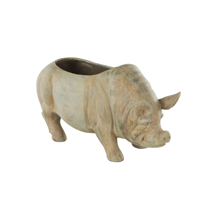 16" Distressed Light Brown Pig Planter