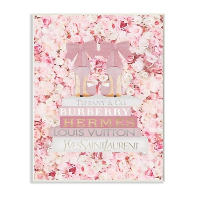 Stupell Industries Pink Fashion Heals with Glam Books and Rose Details Wood Wall Plaque