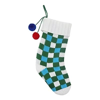 18.5" Green & Blue Checker Knit Stocking by Ashland®