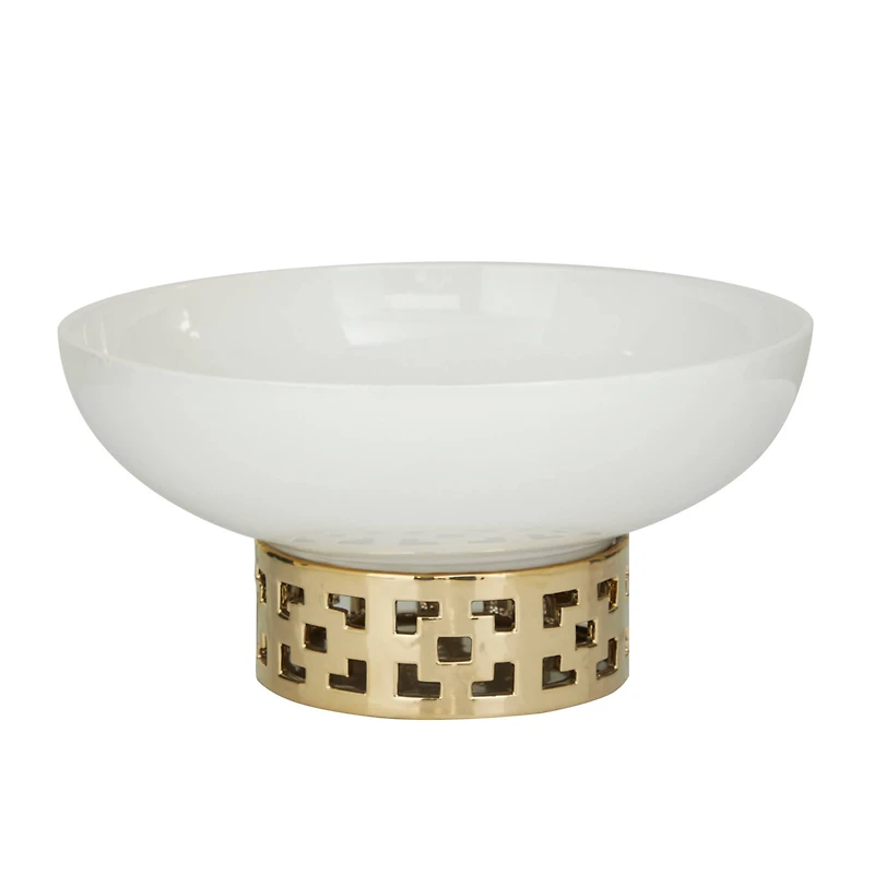 White Stoneware Glam Decorative Bowl, 7" x 11" x 11"