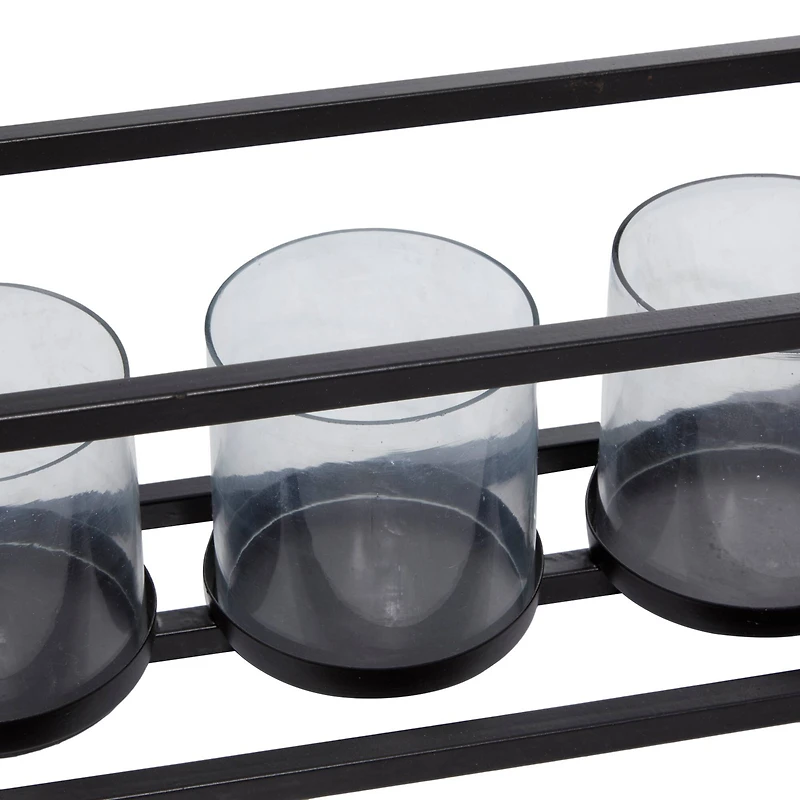 22" Black Iron Contemporary 5 Candlestick Holder