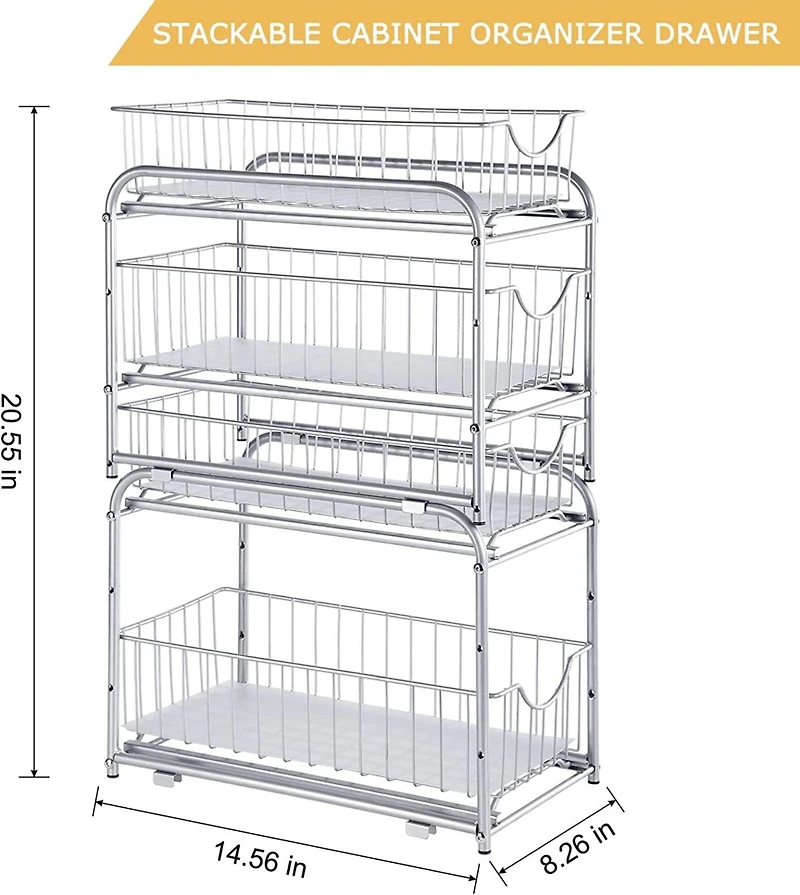 NEX™ Silver Stackable 2-Tier Cabinet Organizer with Sliding Drawer Set