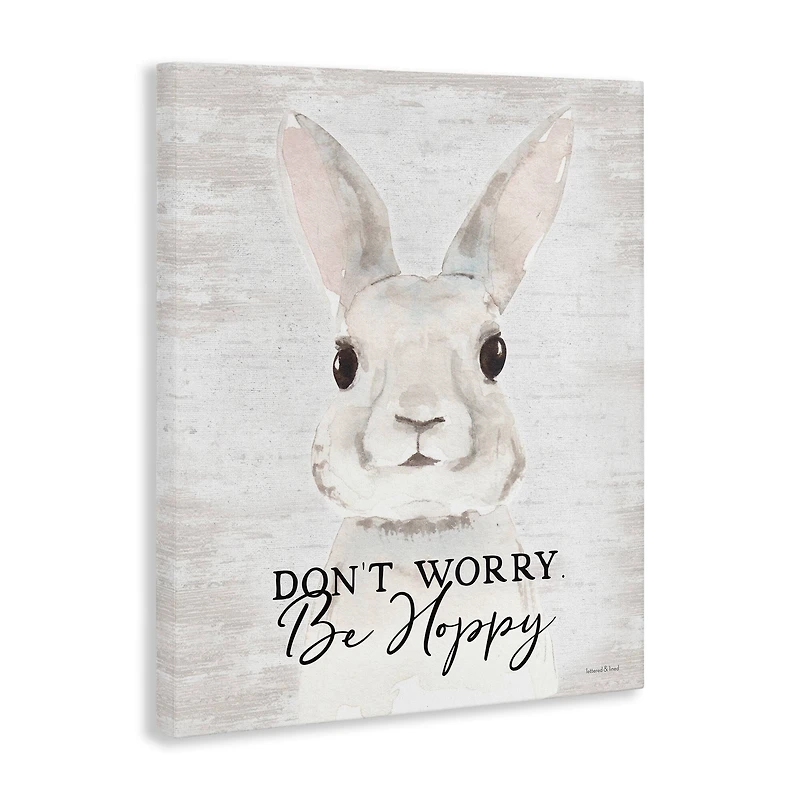 Stupell Industries Don't Worry Be Hoppy Easter Bunny Rabbit Pun Canvas Wall Art