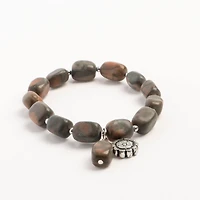John Bead Jasper Gray Natural Stone Stretch Bracelet with Flower Charm
