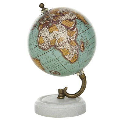 8" Aquamarine Marble & Wood Modern Globe