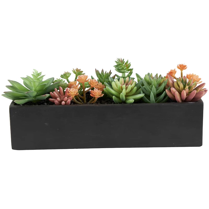 13" Green Faux Succulent in Black Rectangular Planter